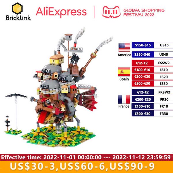 Blocos Bricklink Ideas City House Movie Japão Anime Howl Moving Castle Expert Architecture Blocos de construção modulares brinquedos para crianças T221101