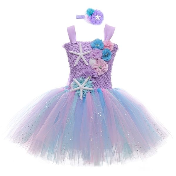 Vestidos de menina garotas sereia Tutu Dress Festa de aniversário da princesa para Starfish Halloween Cosplay Kids Costume 1-12221101