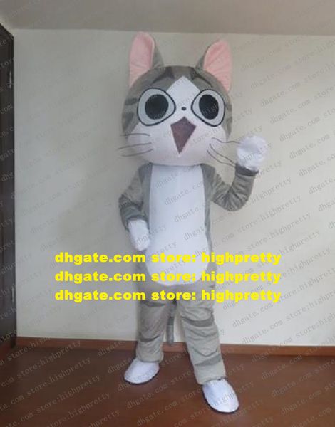 Accattivante costume della mascotte gatto grigio gattino gatto selvatico gatti selvatici caracal ocelot personaggio dei cartoni animati mascotte adulto grandi occhi no.9847