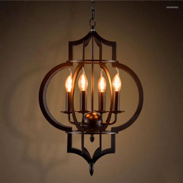 Lampade a sospensione Moderna Nordic Creative Iron 4 E14 LED Lampadina a candela Lampadario Lampada Decorazione ristorante americano Retro industriale