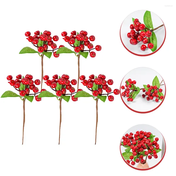 Fiori decorativi Bacca Red Christmas Steli Rami Picks Agrifoglio Pino artificiale Needlesfaux Vacanza invernale Foglia Bacche Ramo Mini