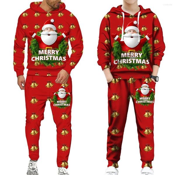 Erkek Trailtsits Ebeveyn Çocuk Noel Noel Baba Sweatshirts Pantolon Set Aile Eşleşen Hoodie Su Hoodie Elbise Noel Giysileri Kazak/Takım