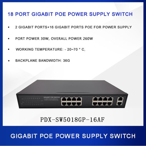 18-Port-Gigabit-POE-Switches, 2 1000-M-Uplink- und 16 1000-M-Stromschnittstellen zur Stromversorgung