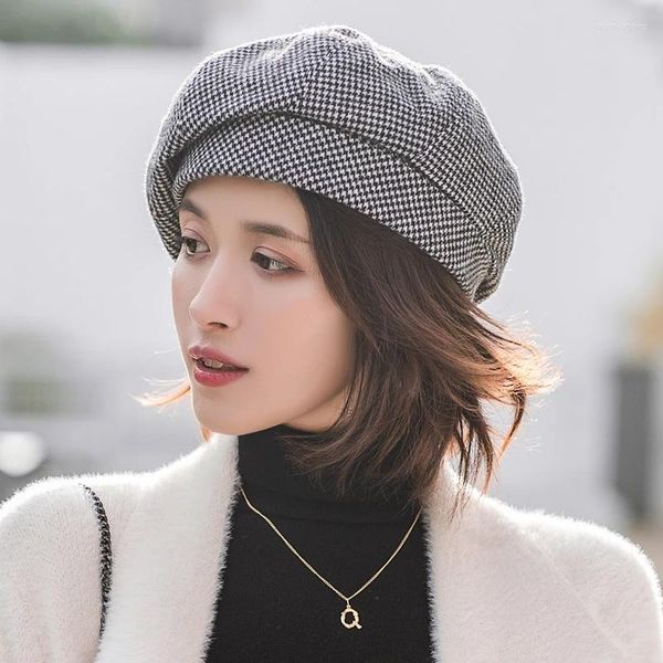Boinas primavera outono de lã simples algodão elegante e elegante padrão feminino chapéu boina