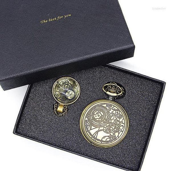 Pocket Watches Top Brand Movie Series Glass Dome Bronze Quartz Pingente Conjunto com Chain Sets Chain Sets Box Presente