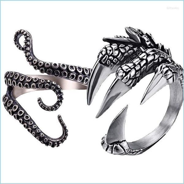 Anéis de cluster anéis de cluster aço inoxidável aço gótico Squid Octopus Ring Fashion Fashion Vintage Dragon Garra Jóias abertas Animal ajustável F DHECF