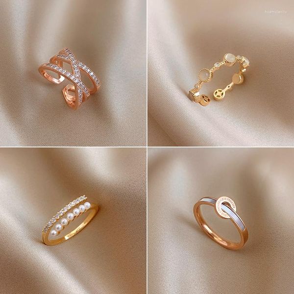 Ringos de cluster 2022 Liga de cobre Opal Pearl Gold Aberto para mulher Fashion Jewelry Wedding Party Incomum Girl's Dand Ring Ring