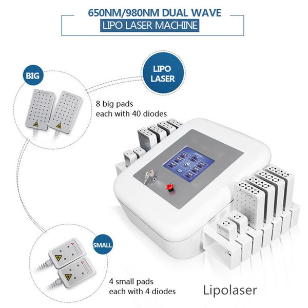 Dual Wave Lipo Laser Schlankheitsmaschine 12 Pads 650 nm 980 nm Lipolaser Körperformung Hautstraffung Fettverbrenner Cellulite-Reduktion Beauty-Center-Ausrüstung