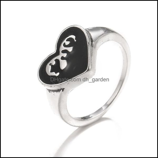 Кластерные кольца кластерные кольца панк -готический сердечный кольцо для женщин черные кости винтажные пики oce sier stiret strinestone wrinestone charm bi dh8me
