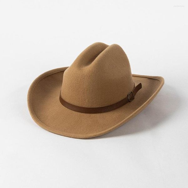 Berets Classic Damen Western Cowboy Cowgirl Hüte Winter Wollfilz Gürtel Band Fedora Hut Vintage Widet Brim Crushable Jazz