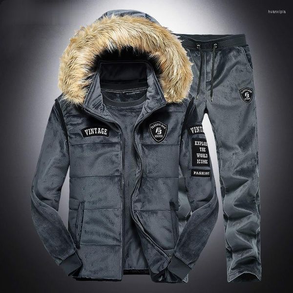 Tute da uomo Y2K Abiti da uomo di marca 3 pezzi Felpe con cappuccio in pelliccia Gilet Giacca Cappotto Felpa Pantaloni a figura intera Completi da uomo di moda casual