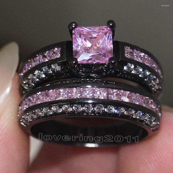 Anéis de casamento Choucong Brand Design Pink Stone 5A Zircão 10kt Banda de noivado preta preta Banda de noivado SZ 5-11 Presente