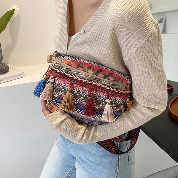 Bel Çantaları Kadın Etnik Stil Ayarlanabilir Kayış Çeşitli Renk Paketi Fanny Dekor Crossbody Sandık