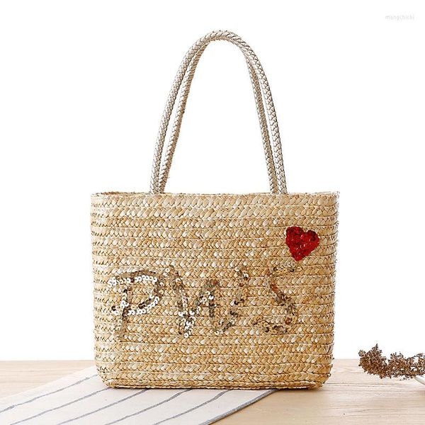 Borse da sera Borsa casual intrecciata in paglia Borsa da donna con paillettes ricamate a mano Borsa da spiaggia estiva Borsa da donna intrecciata a mano