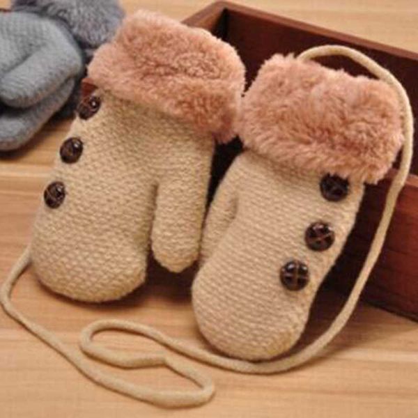 Kinder-Fingerhandschuhe, Fünf-Finger-Handschuhe, schöne Winter-Kinder-Strick-Knopf-Fäustlinge, doppelte Verdickung, warme Kinder-Handschuhe, Jungen und Mädchen, Plüsch-Manschetten, Fellwolle