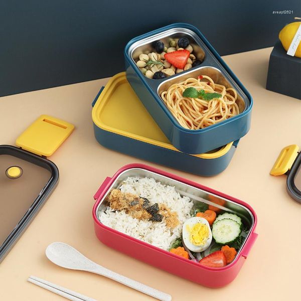 Geschirr-Sets, All-in-One, stapelbar, Bento-Lunchbox, Kunststoffbehälter, Weizenstrohmaterial, Aufbewahrung mit Deckel, Mikrowelle