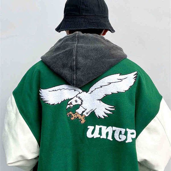 Hoodiehoodie2021 Frühling American Street Hip-Hop Mantel mit Stickerei mit Baseballanzug Wolle Langarmjacke mit Stickerei