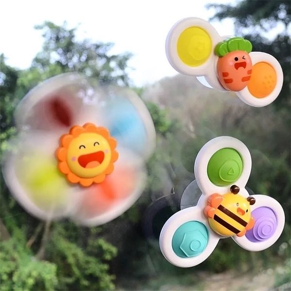 Spinning Top 3PCS Ventosa Spinner Giocattolo per bambini Giocattoli sensoriali Sonaglio infantile Bagno Regalo di compleanno Bambini 1-3 anni 221101