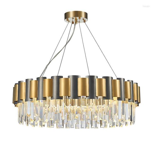 Lustres de lustres de cristal lustre redondo dourado preto luminagem criativa de luxo de luxo LED de iluminação doméstica LED