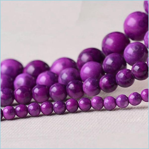 Pedras de 8mm de alta qualidade de pedra natural roxa sugilite contas redondo solto 4 mm 6mm 10mm 12mm 12m DIY Bracelet Jewelry fazendo queda D Dh1sv