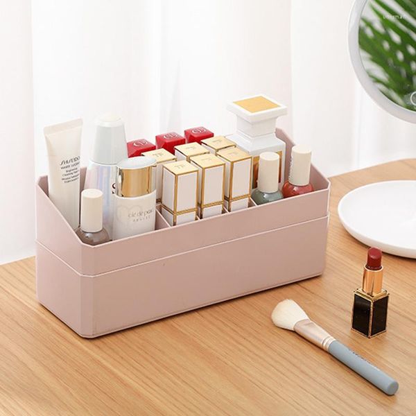 Scatole portaoggetti Scatola per cosmetici Scomparto a doppio strato Organizer per trucco per gioielli in plastica multiuso per rossetto da tavolo