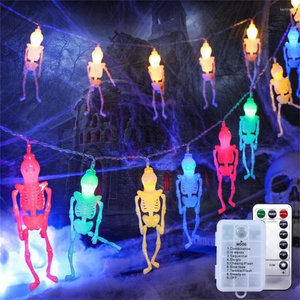 Strings 2,5m 20lled Halloween esqueleto de corda Spooky Lights 8 Modos Post Colorful Post para Ornamento de Ornamento ao ar livre de decorações DIY DIY