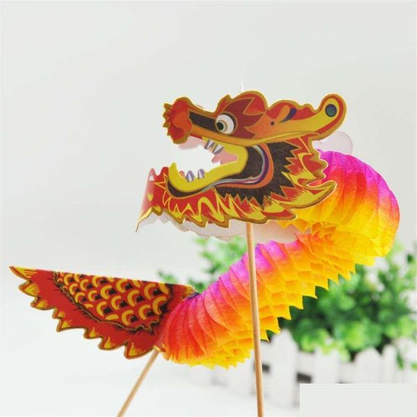 Altre forniture per feste di eventi 2 pezzi confezione 3D drago cinese carta velina fiore palle decorazione di capodanno a nido d'ape decorazione sospesa2 Dhh26