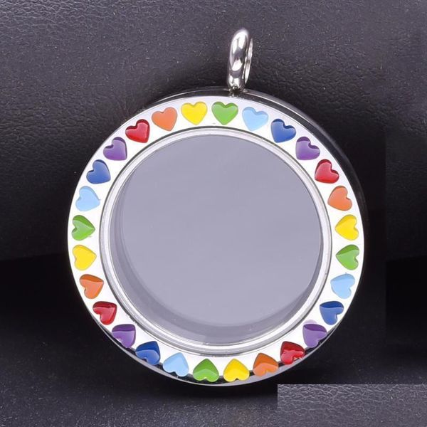 Anhänger Halsketten Regenbogen Herz Runde Glas Memory Po Twist Relicario Floating Charms Medaillon DIY Otszo