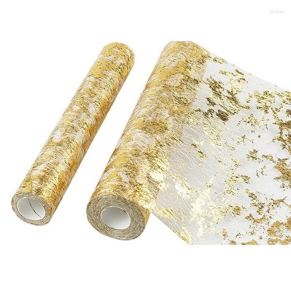 Tischdecke, 2 Stück, Läufer, glitzernde Polyester-Tüllbandrolle mit Goldfolie, Geburtstagsfeier, Hochzeit, Weihnachtsdekoration