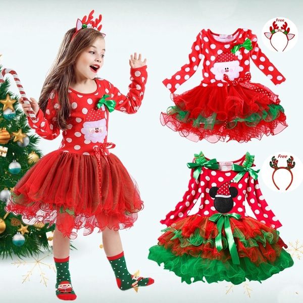 Vestidos de menina natal para a princesa criança manga longa boneca de neve de pãça de pães para crianças roupas de pão de bolinhas de bebê 221101