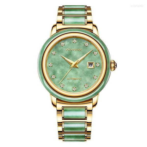 Orologi da polso Giada Orologio da uomo Meccanico completamente automatico Attraverso il fondo Personalità Strano Orologio da polso da donna Regalo d'affari Orologio maschile