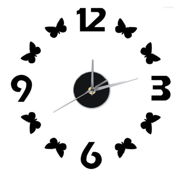 Настенные часы стерео -бабочка художественные часы Quartz Watch Diy цифровой зеркал наклейка Mute Horloge Cafe гостиная домашняя декор