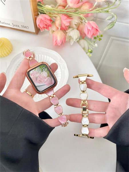 Moda Pattern Creative Women Women Bracelet Watch tiras para Apple Watch Ultra 8 7 SE 6 5 4 3 Luxo Matel Watch Band Iwatch 49mm 41mm 45mm 38mm 42mm 40mm 44mm
