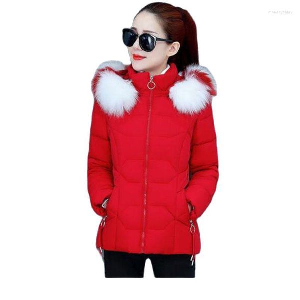 Trench da donna 2022 Down Cotton Winter Ladies Giacca corto vestiti Miss Big Furr Copper Pocket Slim All-Match Fashion