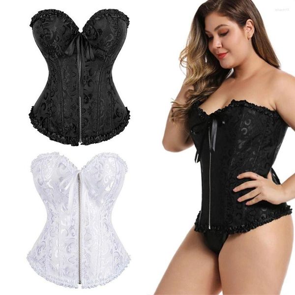 Intimo da donna Intimo da donna Corsetto con lacci Corsetto in raso broccato Bustier Top Vita Shaper nero