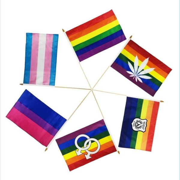 Bandeiras de banner 2022 Fan suprimentos bandeira bandeira bandeira imprimida Mini Rainbow Hand Bandle LGBT Peace Parade Drop Drop Deliver