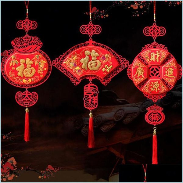 Decorazione per feste Decorazione per feste Anno Ciondolo Nodo cinese a forma di ventaglio Cina Ornamenti e decorazioni per la casa Consegna di goccia 2022 Garde Dhfxr