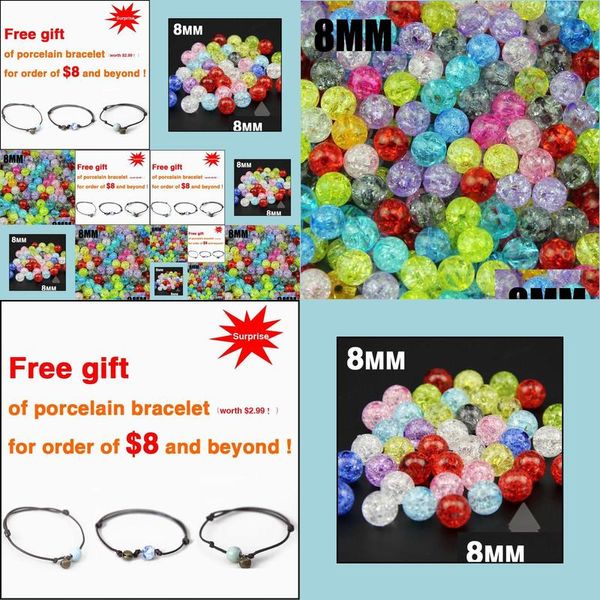 Outros de alta qualidade 100pcs misturados 8mm colorf racha lisada acr￭lica bola redonda bola redonda de bracelete de bead solteira joias diy entregar dhev8