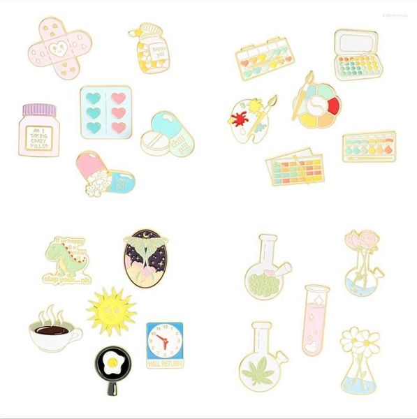 Broschen Kaffee Sonne Dinosaurier Anime Emaille Pins Chemie Apotheker Abzeichen Apotheke Herz Pinsel Kunst Ölgemälde Brosche Schmuck