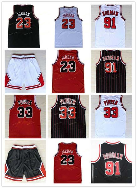 2022 neue Männer Vintage 23 Basketball-Trikots 33 91 Rot Weiß Schwarz genähte Shorts Gelb Sport