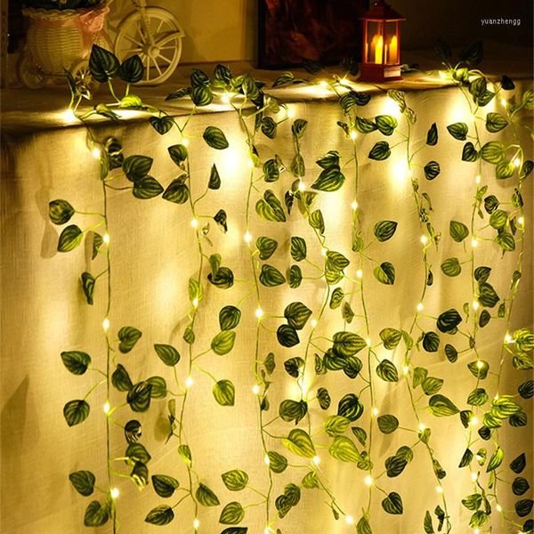 Strings 2m 20lled Artificial Green Leaf String Lights Fairy Christmas Decorações Garland ao ar livre para ervas daninhas decoração de jardim