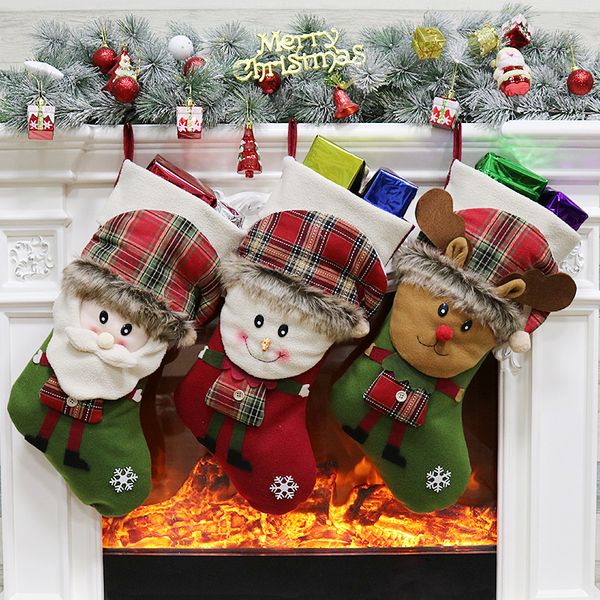 2022 Noel oyuncak çantası karışımı Çuval bezi pamuk Noel hediye çantaları stoklama 3 stil Noel ağaç dekorasyon çorapları