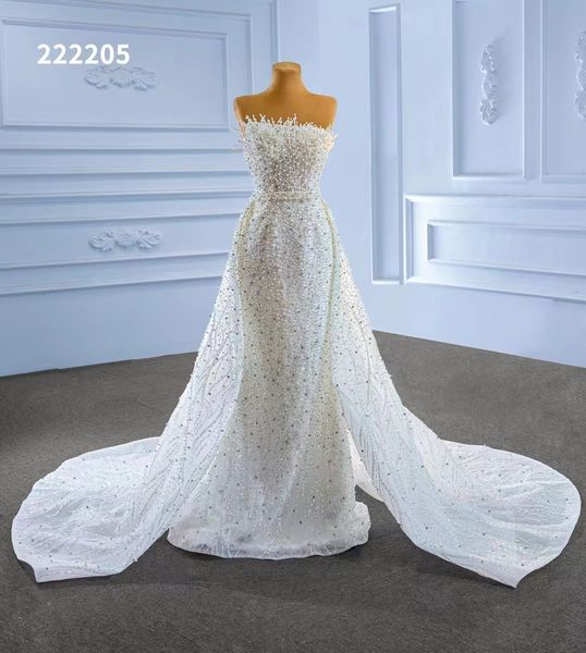 Meerjungfrau Hochzeitskleid Luxus trägerloser Meerjungfrau Spitze Abnehmbares Zug Braut Kleid SM22205