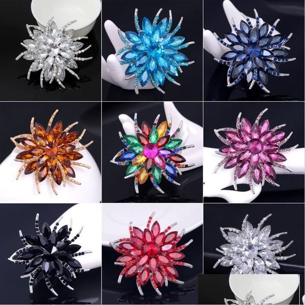Pinos broches cores variadas de cristal grande diamante broches jóias estilo vintage shinestone flor broach para broche de casamento bou dhmcv