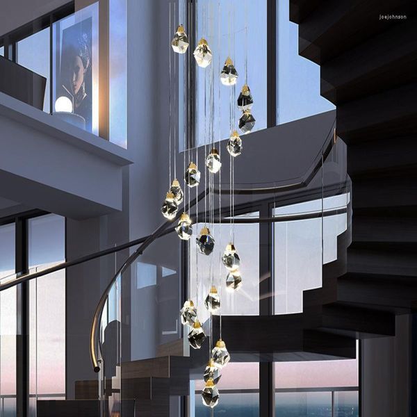 Lampade a sospensione Villa Stair LED Light Hanging Duplex Loft Lampada moderna Scala Soggiorno Lampadario di cristallo Sala da pranzo Bar Cucina