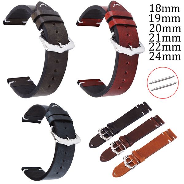 Assista Bands Calf Leather 18mm 19mm 20mm 21mm 22mm 24mm Costura Banda genuína Retro Retro com pinos 221031