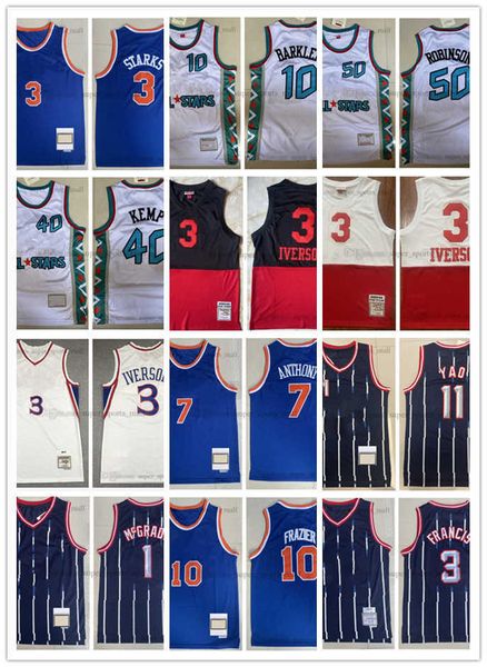 2022 Dikişli Mitchelretro Basketbol Forması Carmelo McGrady Iverson Francis Yao Starkks Anthony Frazier Barkley Robinson Kemp Jersey Color