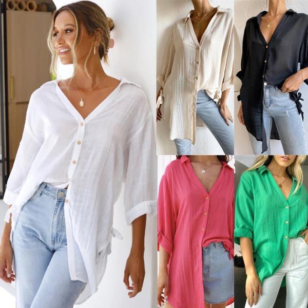 Camisas de vestido masculinas estilo de estilo feminino Tirada lateral feminina Três quartos de lava de chifre de engolir cauda casual cor de algodão sólida camisa longa