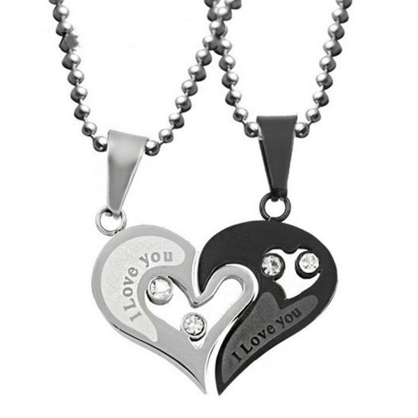 I Love You Heart Penor Colares 18k Silver Bated 2 em 1 Cristal Casal Lovers Colar Distância Relathship Colares