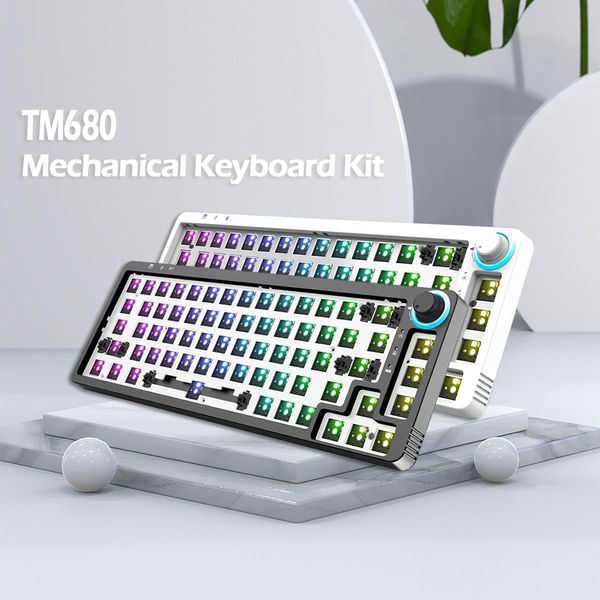 Teclados KF068/TM680 Swap Mecânico DIY Kit Wireless Bluetooth 3 Mode Compatiable3/5 Pins Cherry Switches Knob RGB 221031